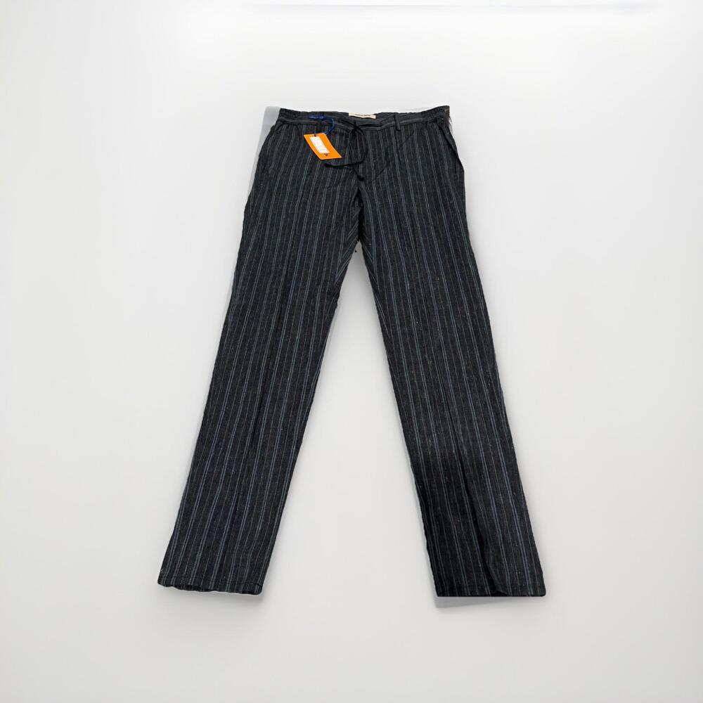 NEW WITH TAG PAURI CASATI MENS PANTS 32x31 COTTON LINEN NAVY BLUE PINSTR ITALY